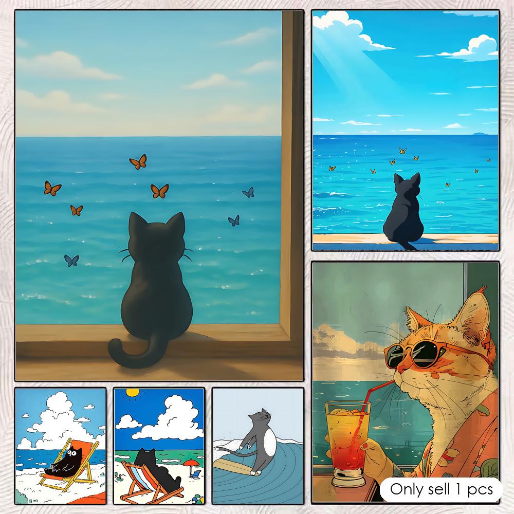 Cat on Beach Poster Wall Art R - Esports Gaming Lounge のレビューと価格