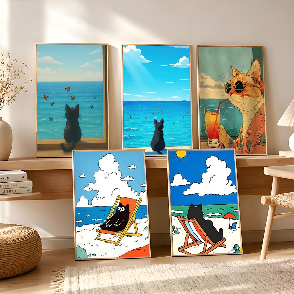 Cat on Beach Poster Wall Art R - Esports Gaming Lounge のレビューと価格